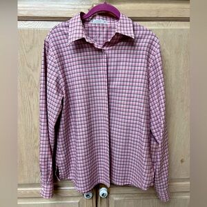 Pink plaid button up shirt Foxcraft wrinkle free 12